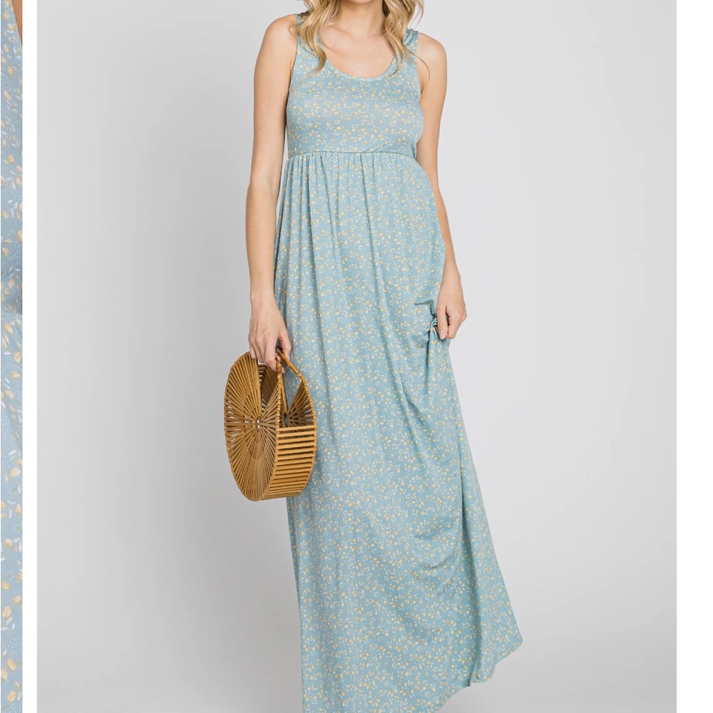 Light blue floral sleeveless maternity maxi dress, size small. Barely worn.
